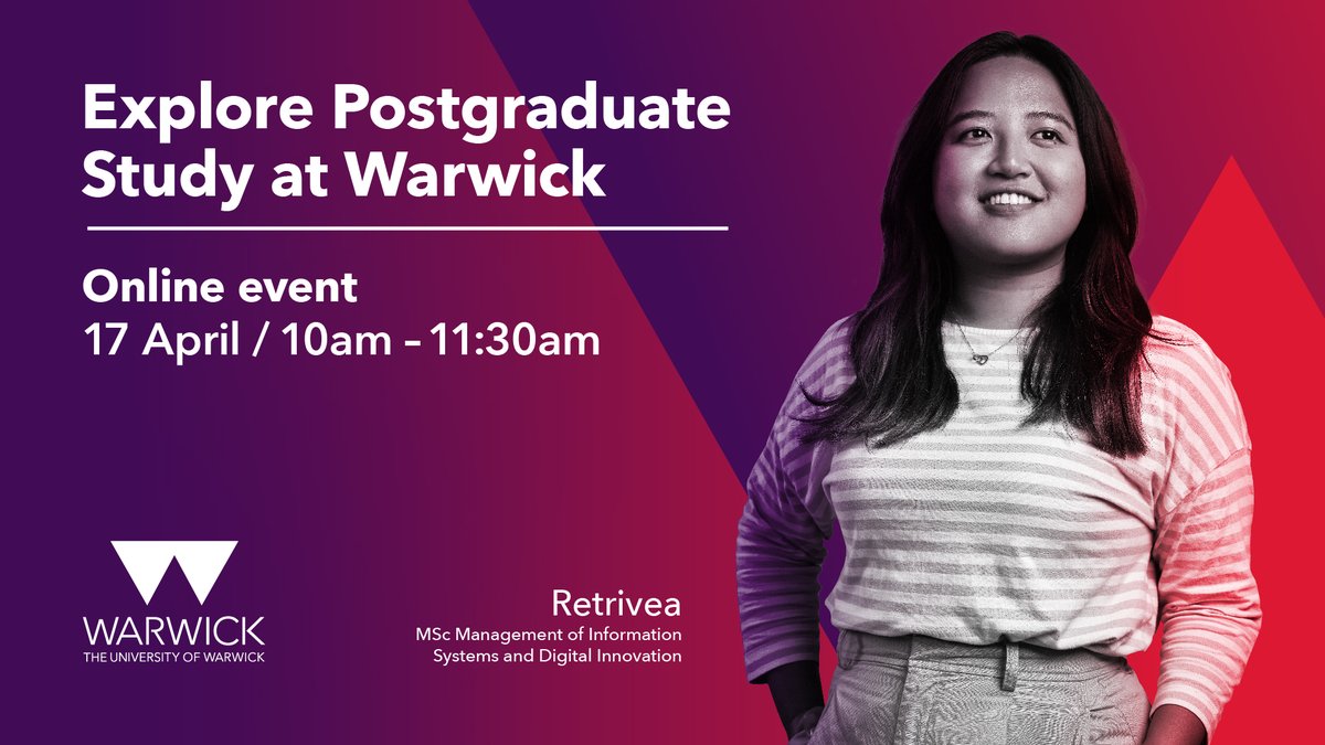 Exploring Postgraduate Study at Warwick Wednesday 17 April, 10:00am – 11:30am BST Join us for an informative and engaging webinar, where we will provide you with all the essential details you need to embark on your postgraduate journey at Warwick. warwick.ac.uk/events/?calend…