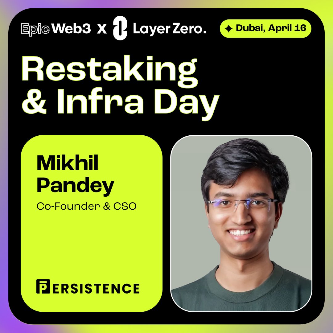 Learn about how Restaking meets the @cosmos Interchain Ecosystem! Meet @PandeyMikhil, Co-founder and CSO of @PersistenceOne, and one of the speakers at the panel discussion about restaking. 📅Restaking & Infra Day, April 16, Dubai Tickets are limited. Get yours here:…