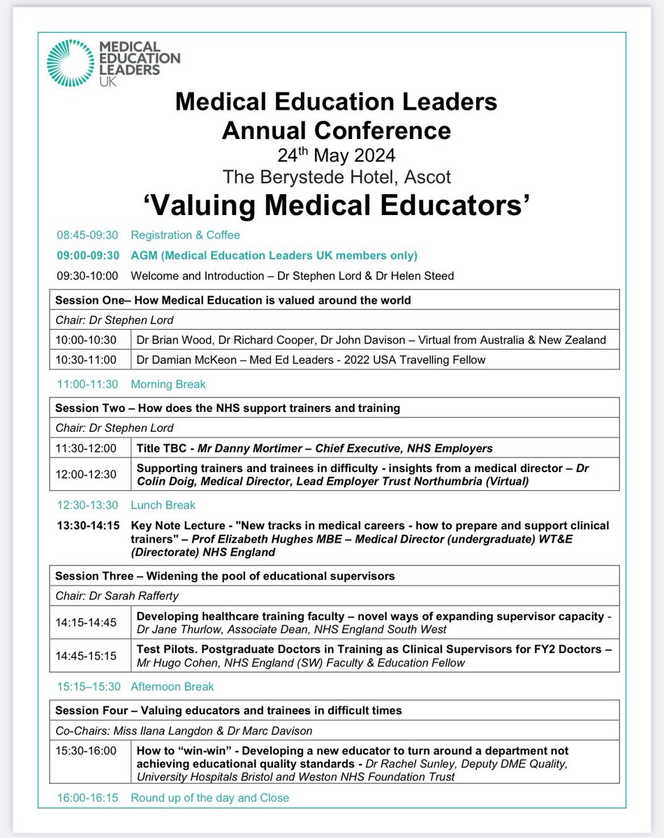 7 weeks until our 2024 conference. VALUING MEDICAL EDUCATORS We are looking forward to: ❇️ How Med Ed valued around the 🌎 ❇️ How does the NHS support trainers ❇️ Valuing educators in difficult times ❇️ Widening the pool of educators Register via the link mededleaders.co.uk/event/annual-c…