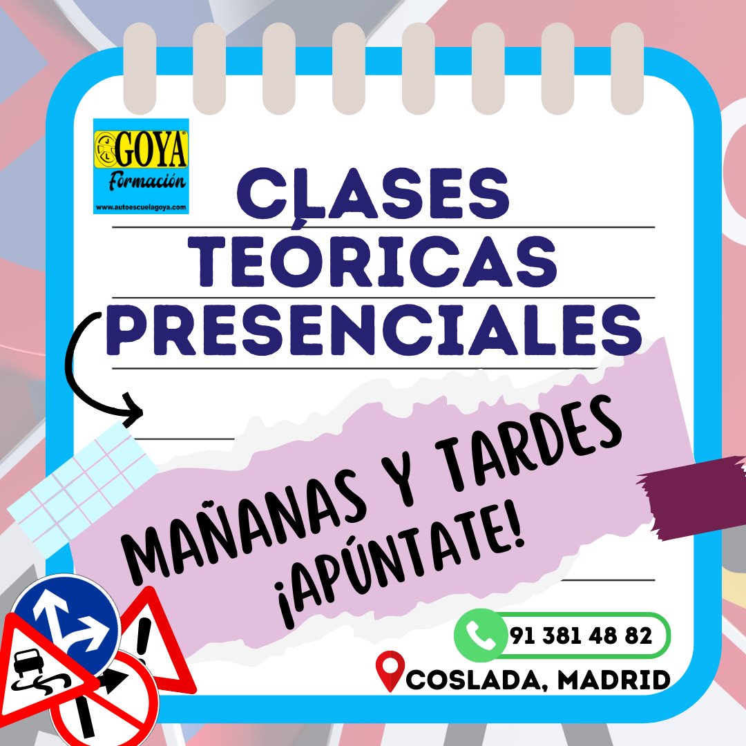 CLASES TEÓRICAS PRESENCIALES. Tanto de mañana como de tarde. Conseguirás ser APTO a la primera con nosotros, ¿te apuntas? Si quieres más información o, incluso, apuntarte, escríbenos al WhatsApp 91 381 48 82 y te contamos. #autoescuelagoya #teórico #coslada #clasespresenciales