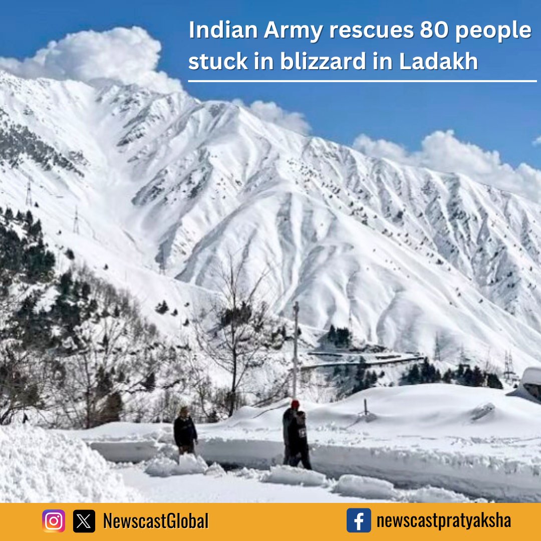 #IndianArmy rescues 80 people stranded in #HeavySnowfall in #Ladakh's #ChangLaPass, located at altitude of 17,688 feet. After 2 hours of tireless efforts, Trishul Division of 'Fire and Fury Corp' of army reaches stranded citizens. Heavy snowfall had blocked many roads in area.