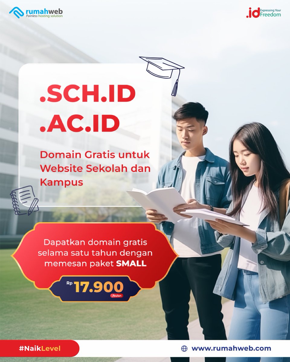 rumahwebtweet's tweet image. Dapatkan domain .sch.id dan .ac.id GRATIS Setiap pemesanan bundling hosting, mulai dari paket SMALL untuk Website Sekolah dan Kampus Anda

Cek promonya di: rwb.pw/hostingmurahsm

#NaikLevel #Rumahweb #DomainID #DomainIndonesia #PANDI #DomainSCH #DomainAC