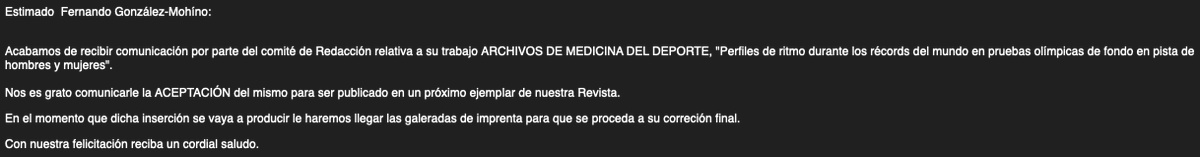 📢Accepted in Archivos de Medicina del Deporte our latest manuscript titled 'Pacing profiles during world records in Olympic track long-distance running events by men and women'. Congrats team! @ArturoCasadoAld @AndyRenfree @jmgrave