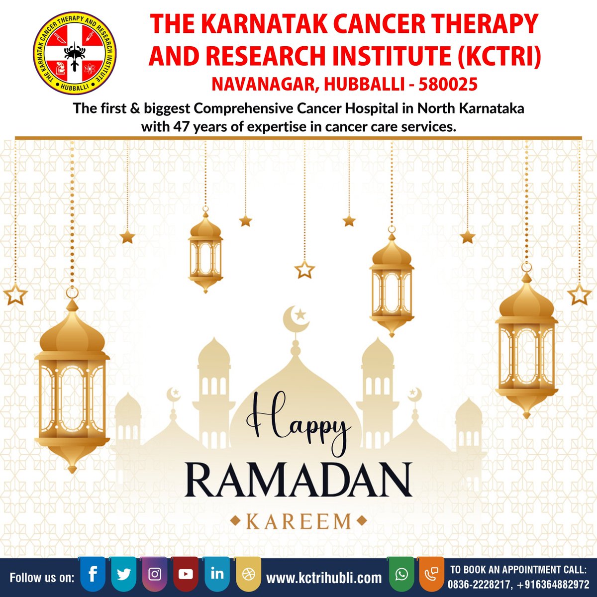 Happy Ramadan Kareem EID UL-FITR MUBARAK.

#ramadan2024 #EidUlFitr
#kctrinavanagrhubballi #hublicancerhospital #kctrihubli #awareness #bestcancerhospitals #bestcancerhospitalnearme #bestcancerhospital #toponcology #toponcologyhospital #drbrpatil #cancertreatment #kctri