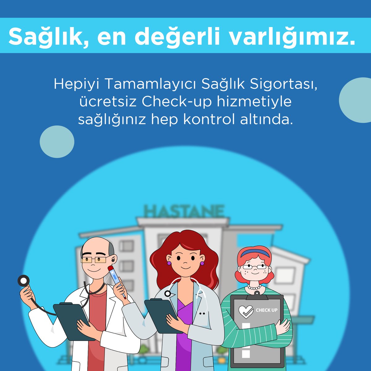 Hepiyi Tamamlayıcı Sağlık Sigortası ile sağlığınızı kontrol altına alın! 💜 SGK anlaşmalı özel sağlık kuruluşlarında muayene, tetkik ve tedavi giderlerinizi düşünmeden sağlığınızı güvence altına alın, ücretsiz check-up fırsatından da faydalanın. 🏥 #Hepiyi #DünyaSağlıkGünü