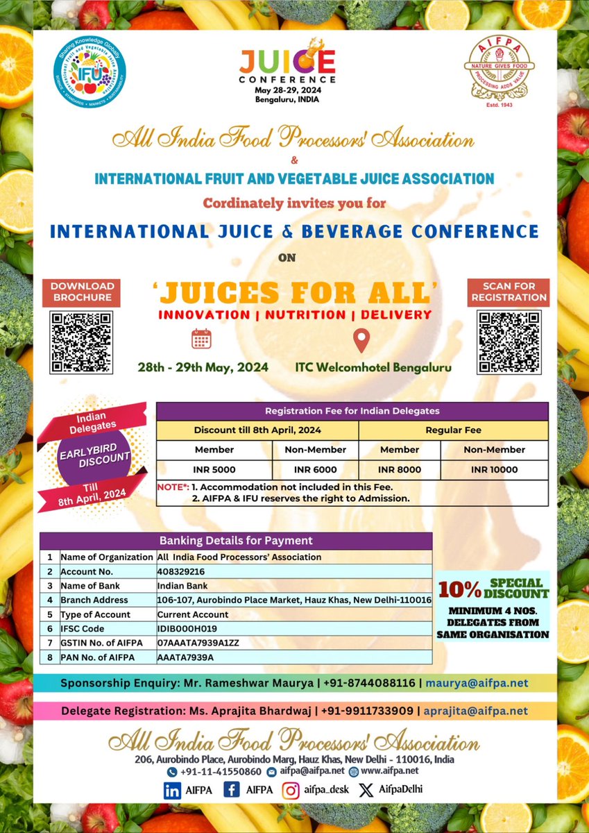Today is the last day to register as #earlybird for the IFU Juice Conference in Bangalore #India:
🌍 International Delegates: ifu-fruitjuice.com/event/IFUJuice…
🇮🇳 Indian Delegates: docs.google.com/forms/d/e/1FAI…
youtube.com/watch?v=8Wv-X-…