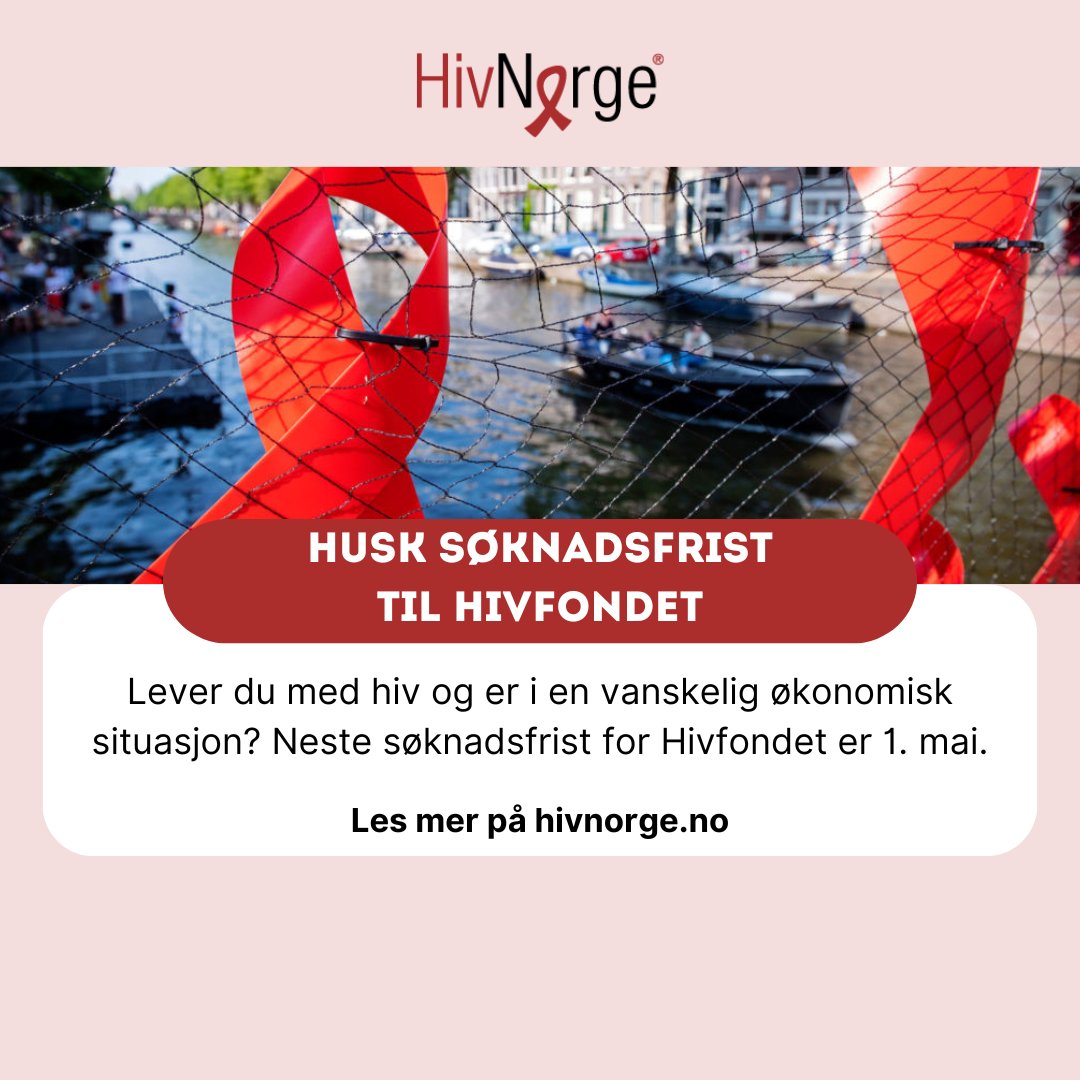 Lever du med hiv og er i en vanskelig økonomisk situasjon? Neste søknadsfrist for Hivfondet er 1. mai. Les mer her: hivnorge.no/nyheter/soknad…