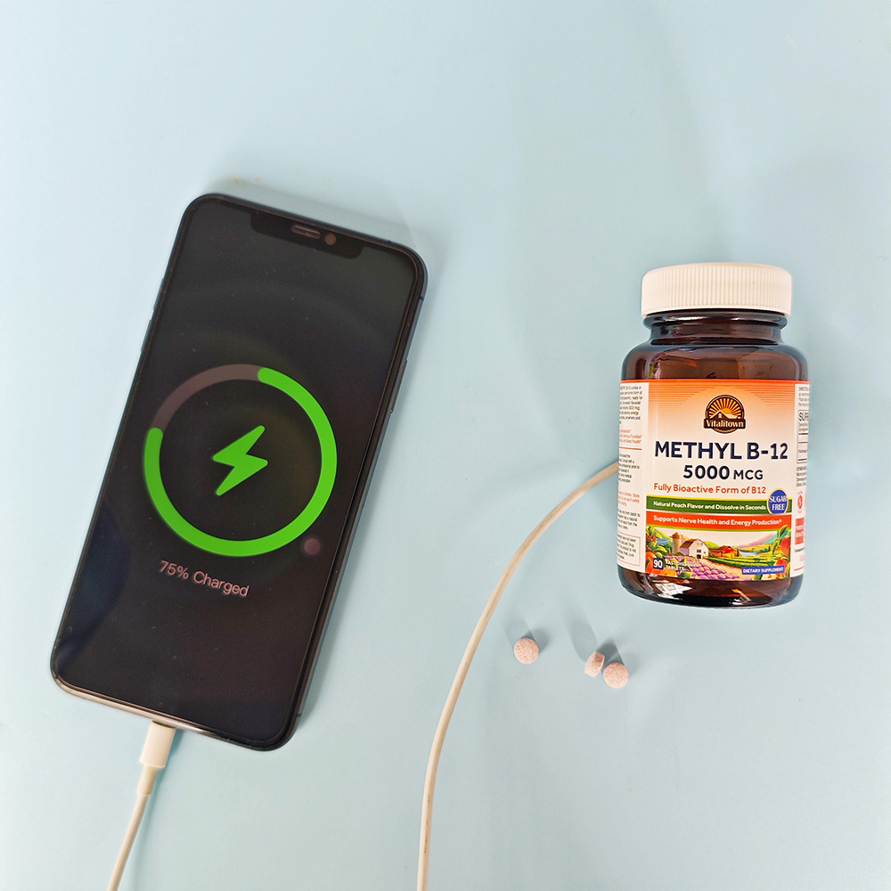 Your go-to battery vitamin! 🔋 Methylated B12 allows fast charging without converting. ⚡ #VitaminB12 #EnergyBoost #Methylcobalamin