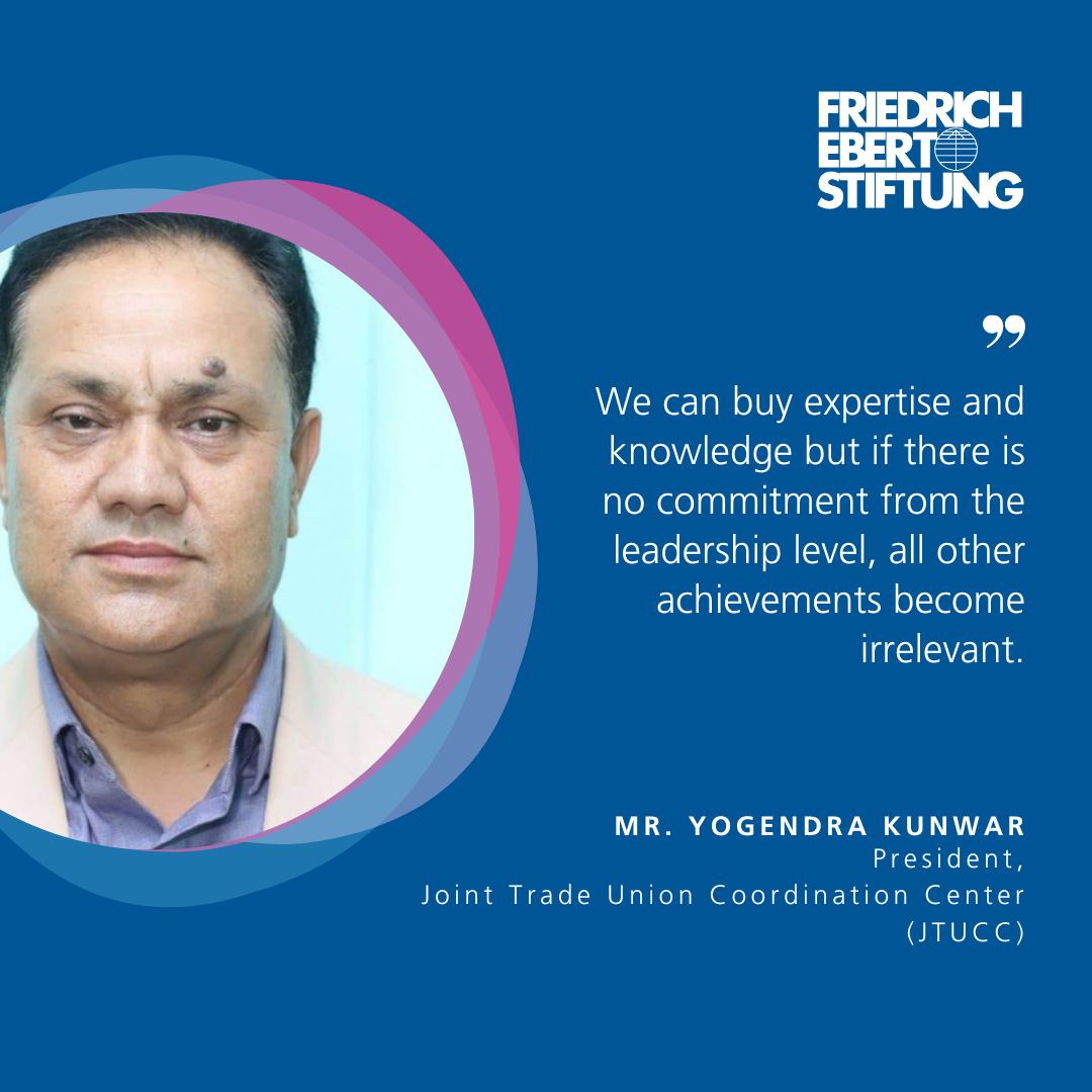 🇳🇵During FES Nepal’s strategic consultation with its partner trade unions, Mr. Yogendra Kunwar, President of JTUCC, stressed: