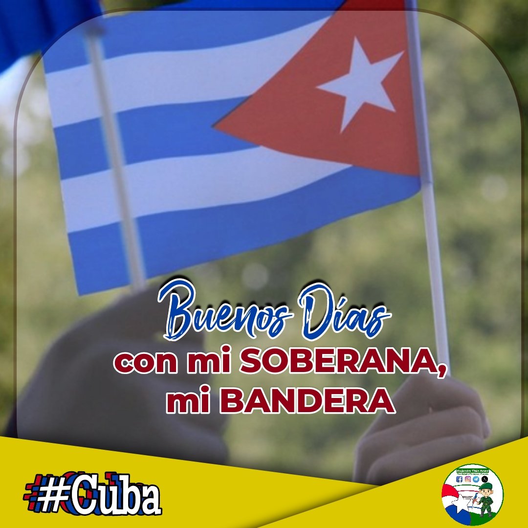 🟡🟡🟡 Buenos 👍 días 🌞 #Cuba 🇨🇺 con mi SOBERANA,mi BANDERA. A la que defenderé sin cansancio y dedicare siempre los arduos trabajos para con mi REVOLUCIÓN.En ella sigue vigente la lucha y la constancia. ADELANTES,SEGUIMOS LA MARCHA‼️ @EVilluendasC @ICuba15 @MryRodrguez4