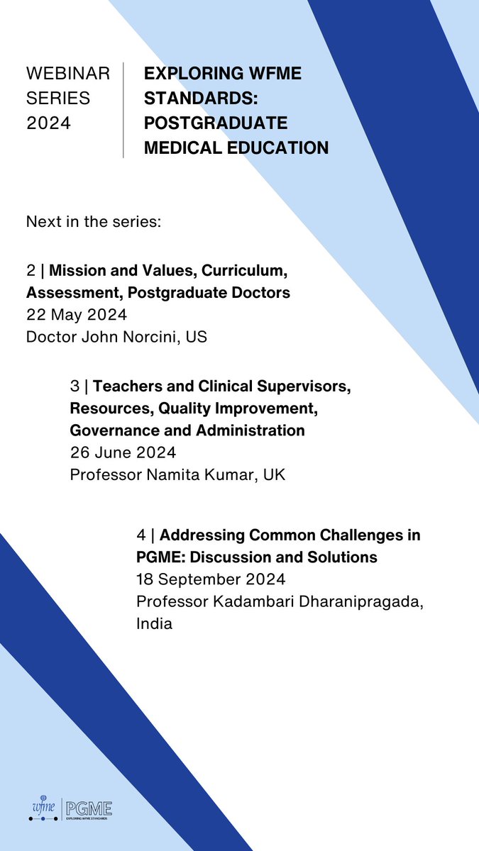 Meet our guest speakers! 🤝 On 30 April, we will be joined by Professor Khan and Professor Pope who will share their insights on the WFME PGME Standards! 👇Register for the webinar, or the entire series, on the WFME website here: wfme.org/wfme-events/