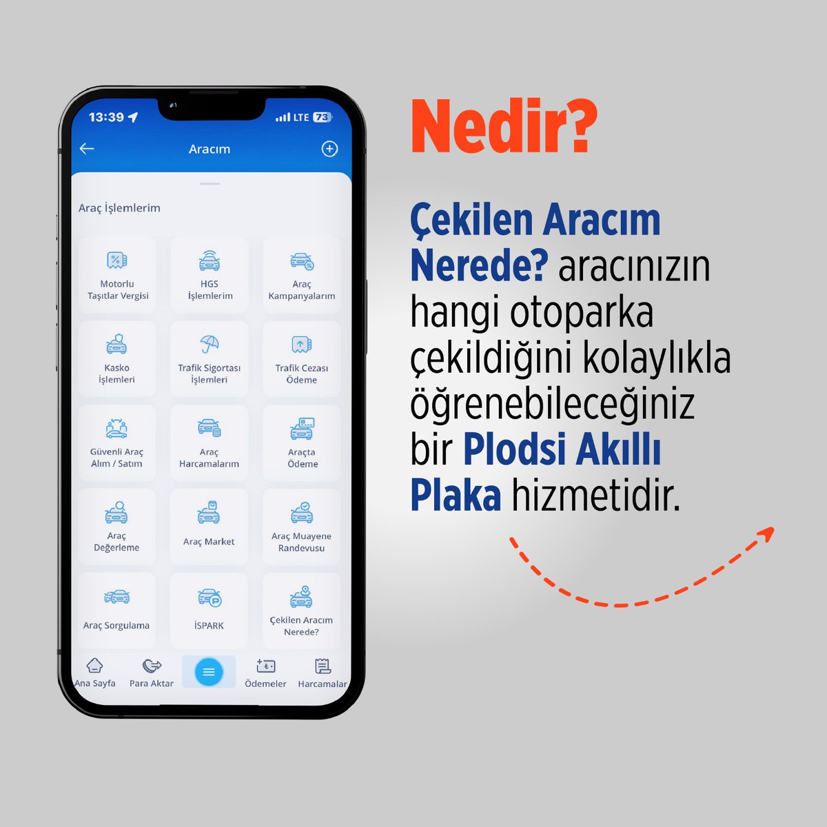 İşCep Aracım menüsünde yer alan ve bir Plodsi Akıllı Plaka hizmeti olan Çekilen Aracım Nerede? sekmesinden İstanbul, İzmir, Ankara ve Antalya’da aracınızın hangi otoparka ve ne sebeple çekildiğini kolaylıkla öğrenebilirsiniz.