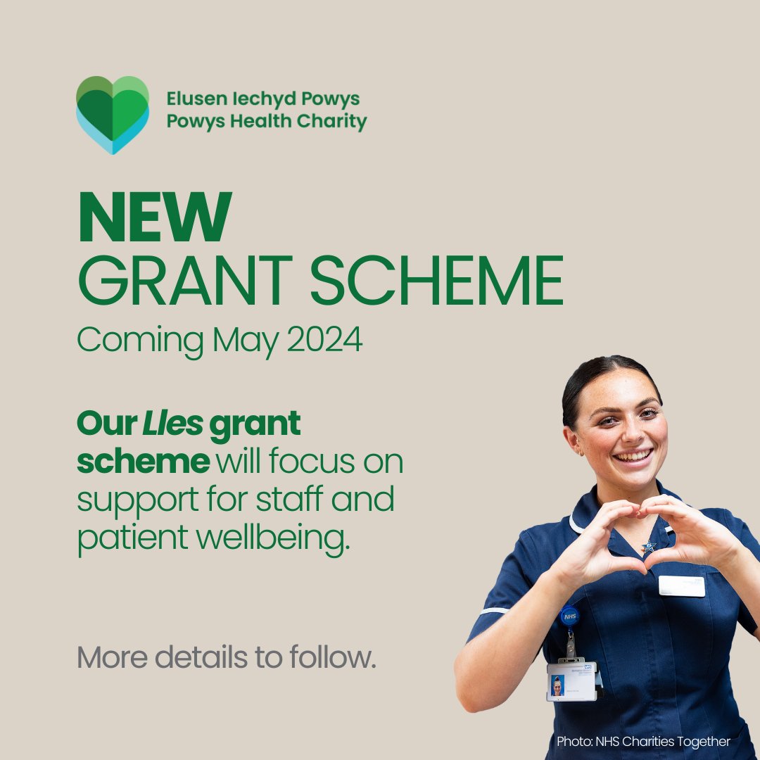 We are thrilled to announce our new grant scheme 'Lles'.  

This grant scheme will be focusing on staff and patient wellbeing. 

Keep your eyes open for more details…