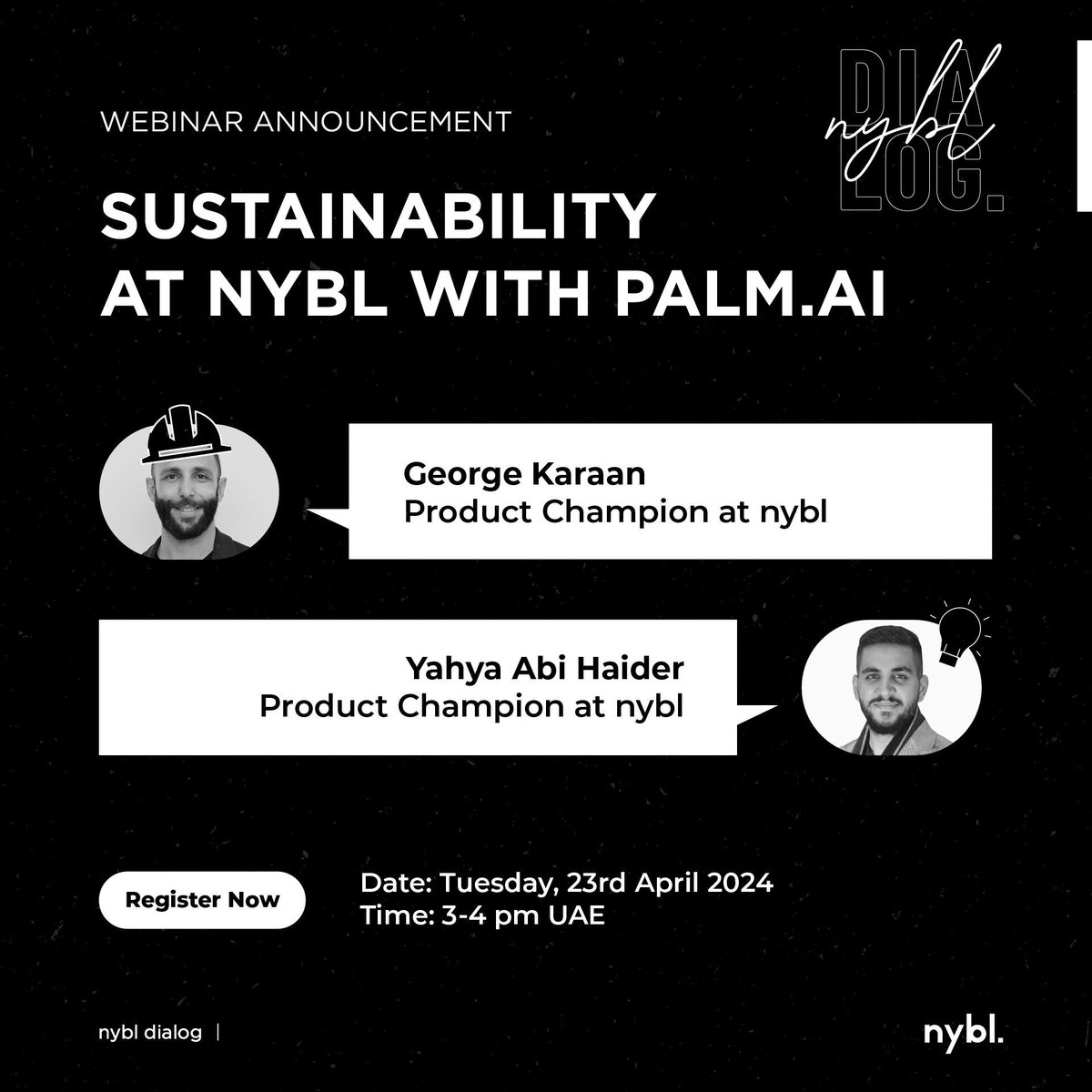 Get ready for nybl Dialog! 📞 nybl’s upcoming #webinar will be on '#Sustainability at nybl with Palm.ai', how nybl’s #AI solution is revolutionizing the #agriculture and #sustainability space. Register for nybl’s webinar: buff.ly/3vvFkcc