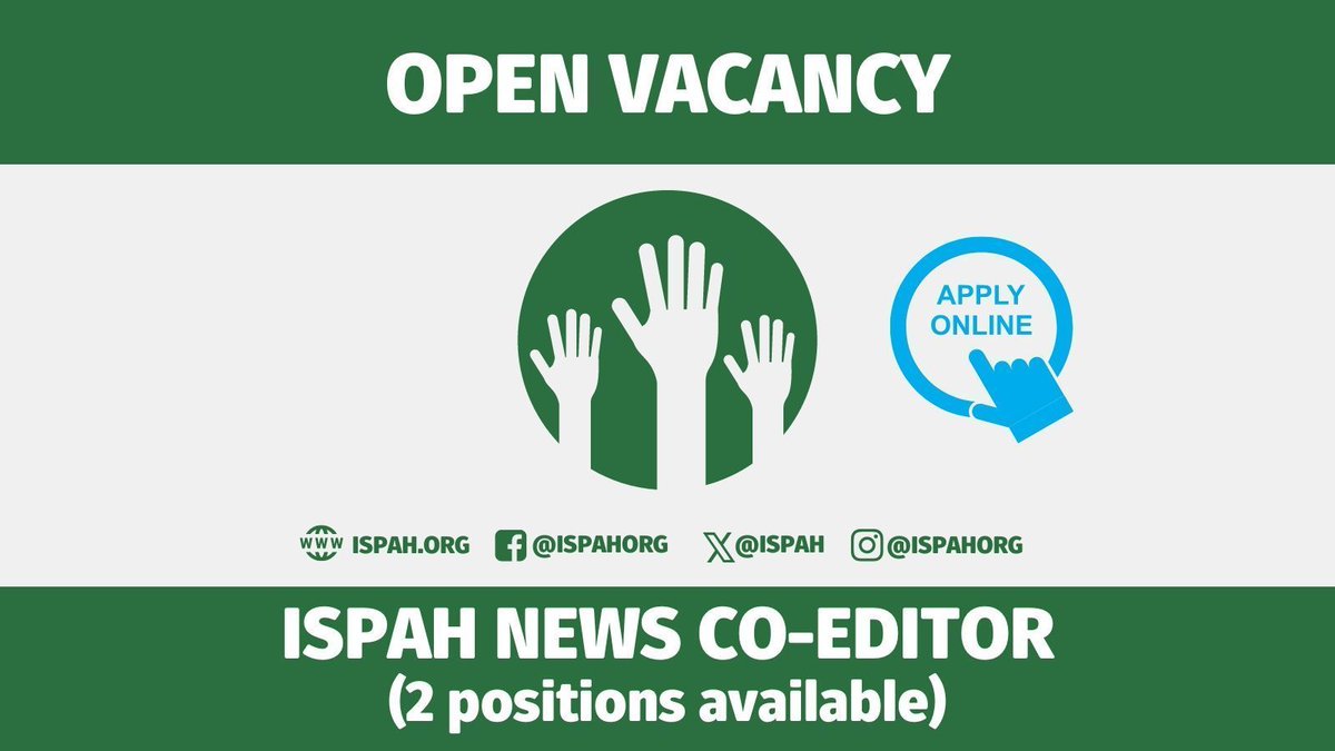 🚨 Vacancy alert! ✅ Role: ISPAH News Co-Editor (2 positions available) 🤝 Commitment: 1-4 hours per week 📅 Apply by May 4th, 2024 👉 Get involved with ISPAH! Apply here: 🔗 buff.ly/49illvi