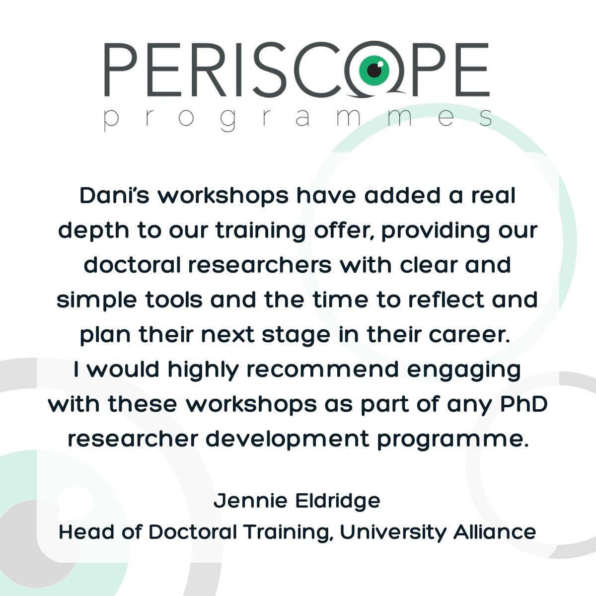 We are proud to work with# academics & #graduates (inc #PhD, #PGR, #MA & #ECR) who want to clarify their professional focus, evaluate their #transferableskills & create a #careerstrategy to transition into work. Please visit periscopeprogrammes.com to find out more.