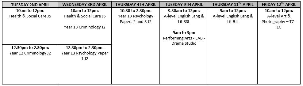 A quick reminder also of our Year 12/13 intervention timetable for this week (week 2):