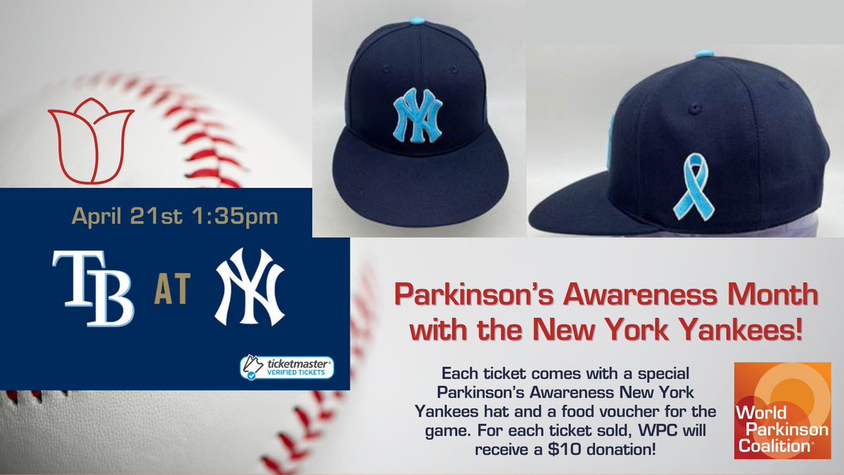 The WPC is teaming up with the #NewYorkYankees for this #ParkinsonsAwareness event at Yankees Stadium! Each ticket comes w/ a Yankees baseball hat & meal voucher and $10 donated to WPC. #Parkinsons Game Date: April 21st at 1:35pm Tickets here: offer.fevo.com/yankees-vs-ray…