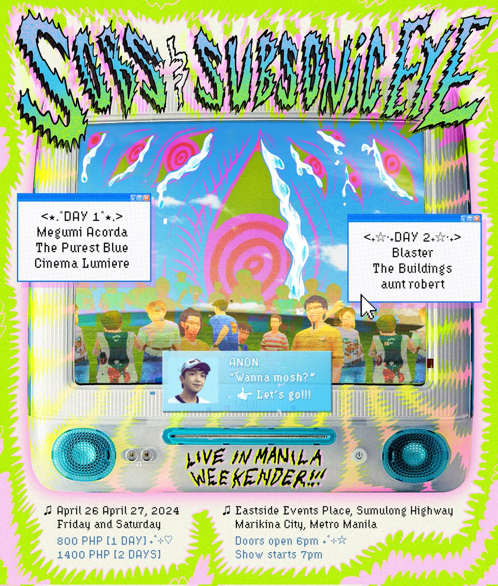 The Flying Lugaw (@theflyinglugaw) on Twitter photo 👩💻 THE MARIANIE ALT FLYER....
We're 18 DAYS LEFT before we meet your fave internet friends, family, and musicians alike. Go get your tickets early. 🎫
SOBS & SUBSONIC EYE 🇸🇬
LIVE IN MANILA WEEKENDER 🇵🇭
🎫 TICKETS HERE — bit.ly/SASETickets
Alt flyer by <a href="/marianieart/">❀Marianie❀</a> (1/3) 👩💻 THE MARIANIE ALT FLYER....
We're 18 DAYS LEFT before we meet your fave internet friends, family, and musicians alike. Go get your tickets early. 🎫
SOBS & SUBSONIC EYE 🇸🇬
LIVE IN MANILA WEEKENDER 🇵🇭
🎫 TICKETS HERE — bit.ly/SASETickets
Alt flyer by <a href="/marianieart/">❀Marianie❀</a> (1/3)