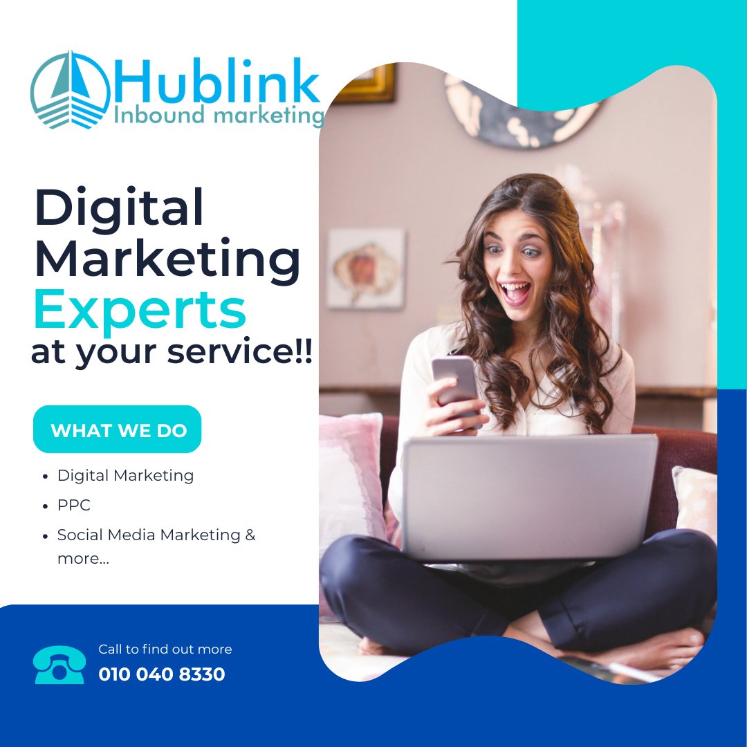 Discover the power of Digital Marketing, PPC, Social Media Marketing, and beyond with us! 🚀 Let's elevate your online presence together. #DigitalMarketing. Visit our website @ hublink.co.za or call us on: 010 040 8330 #PPC #SocialMediaMarketing