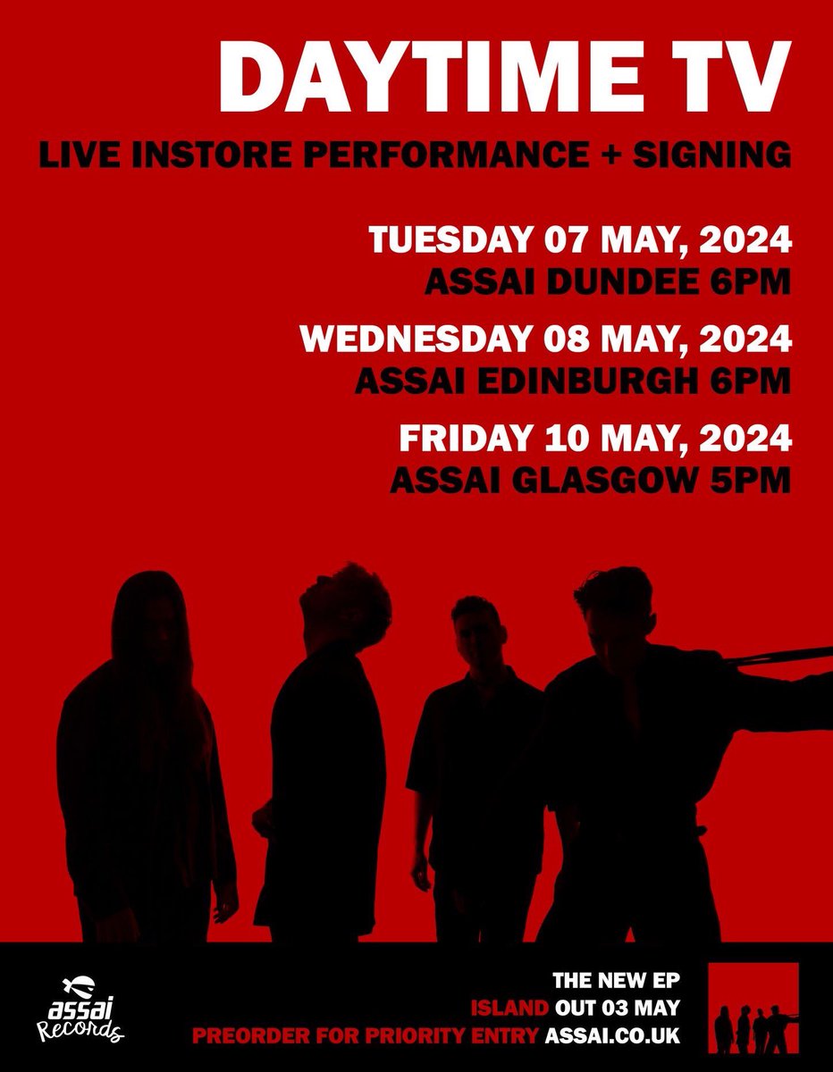 🏴󠁧󠁢󠁳󠁣󠁴󠁿Scotland!! We’re bringing a special show and signing event to Dundee / Edinburgh / Glasgow in release week of our ‘Island.’ EP! Book here so you don’t miss out! assai.co.uk/collections/da… 🖤🖤x