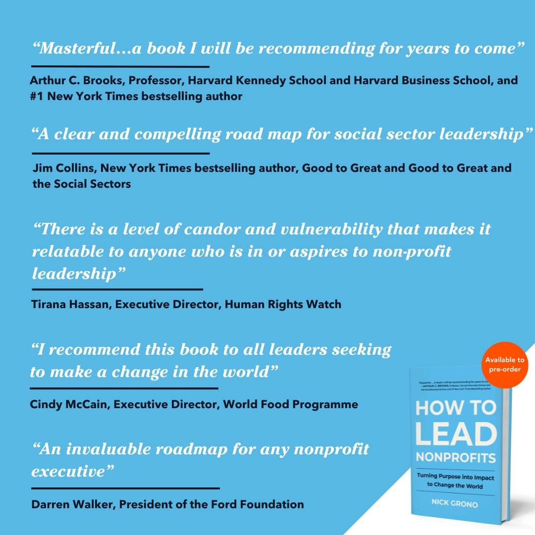 One of the hard things about writing a book is putting my views out there for everyone to critique. So it's been gratifying to get some generous endorsements of my forthcoming book from leaders and experts I deeply respect. See more (and pre-order) at leadnonprofits.org