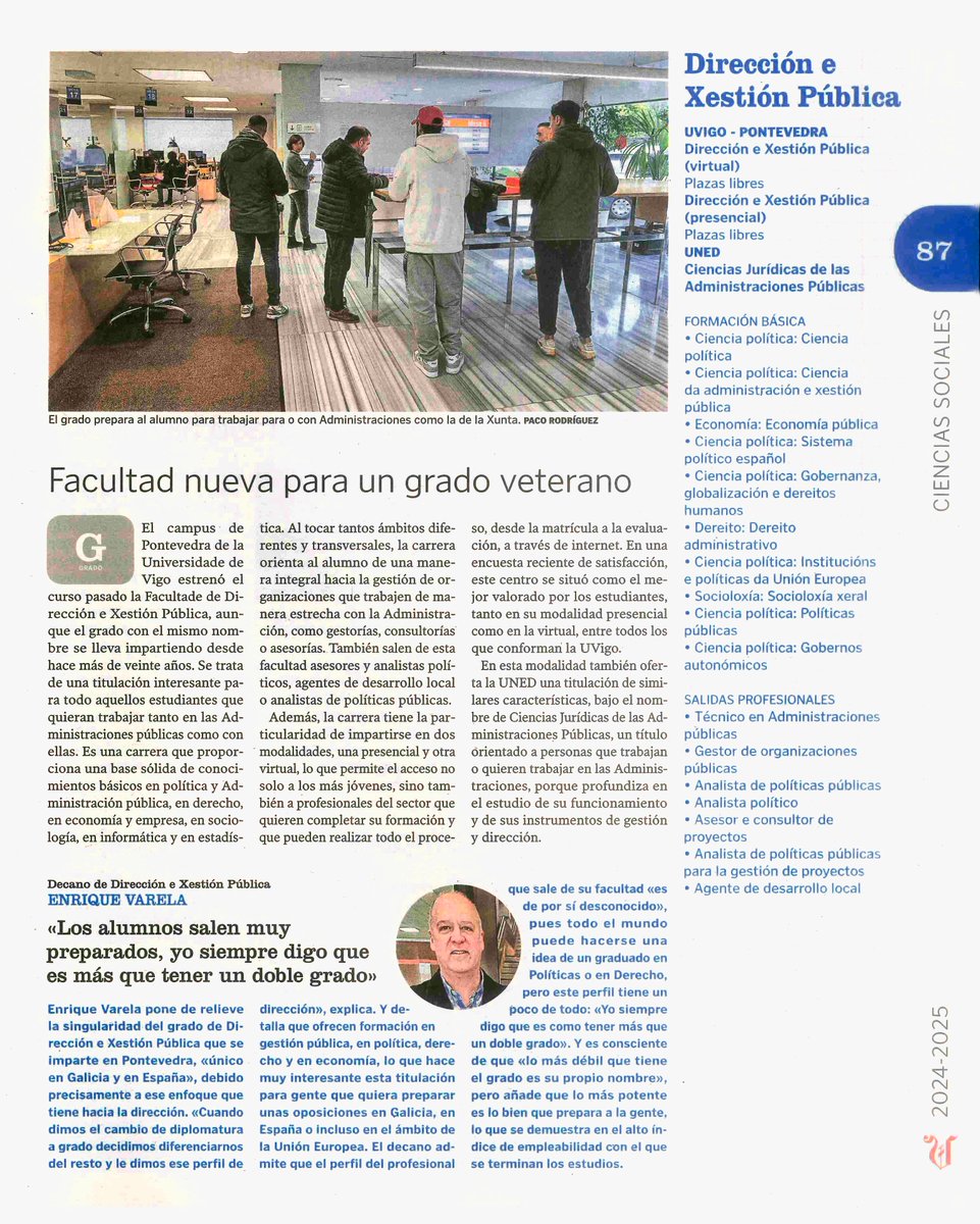 Este domingo @lavozdegalicia adjuntó al periódico su ya tradicional 'Guía de Estudios Superiores de Galicia' de orientación al alumnado ABAU. ¡El Grado en Dirección y Gestión Pública no podía faltar! Y agradecemos enormemente el espacio adicional que nos dedican en la página 87.