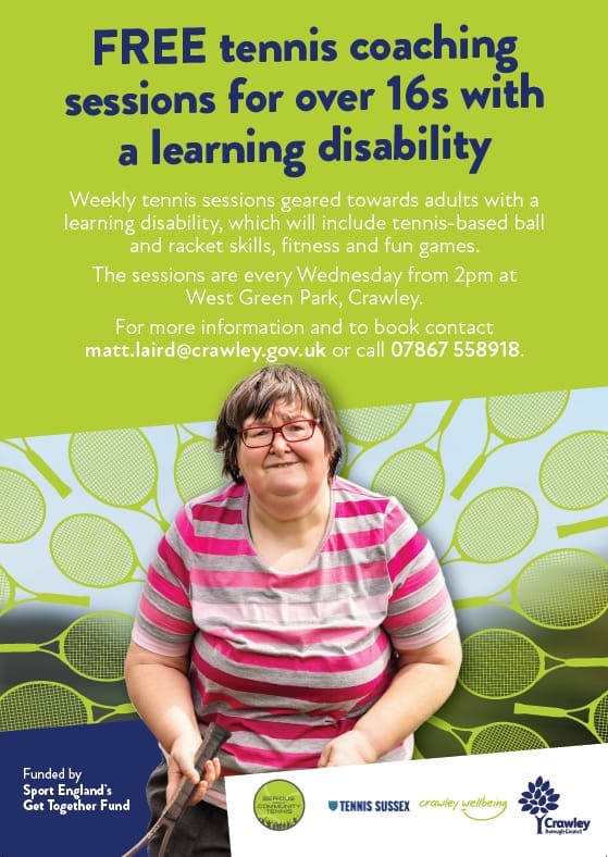 Don't forget our FREE Weekly tennis sessions geared towards adults with a learning disability will include tennis-based ball and racket skills, fitness and fun games. Every Wednesday from 2pm at West Green Park, Crawley. #crawley #tennis