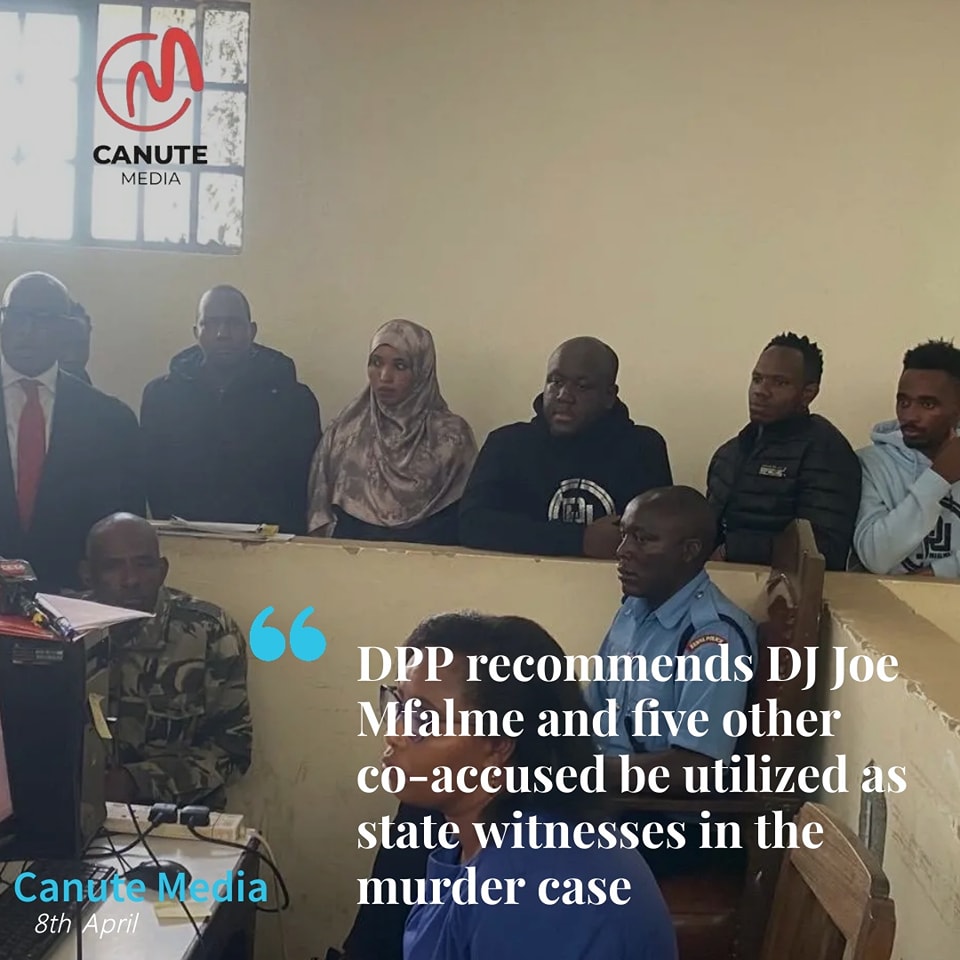 DPP recommends DJ Joe Mfalme and five other co-accused be utilized as state witnesses in the murder of Kabete Police Detective Felix Kelian; his bouncer Allan Ochieng to be charged with the murder.
#djjoemfalme 
#kabete 
#MurderCase 
#canutemedia
