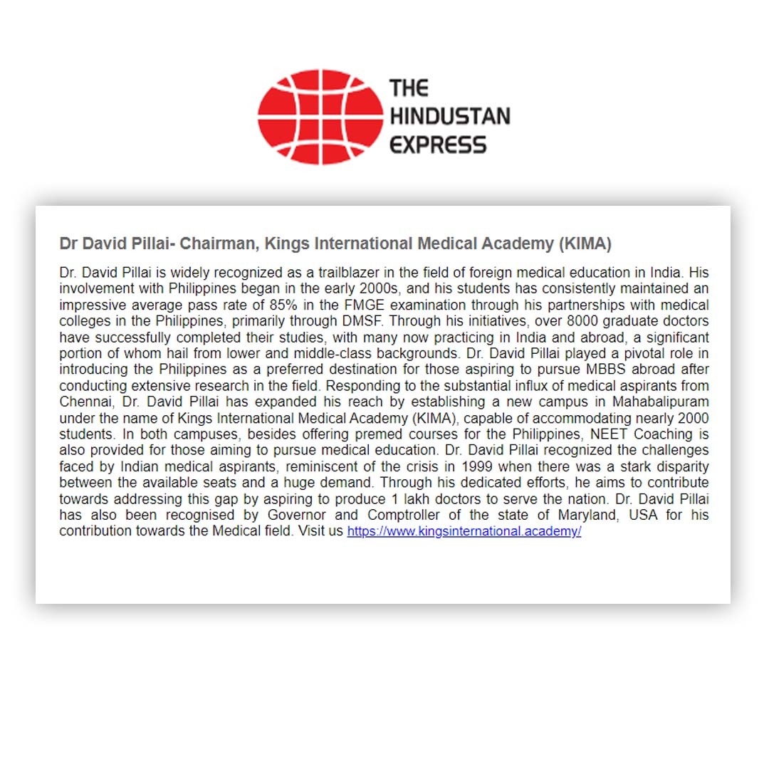 DavidKPillai's tweet photo. Dr. David K Pillai is featured in The Hindustan Express article titled "Meet 10 Indian Influential personalities thriving in their field in 2024."

Link: https://t.co/JDhNcUH0I2 https://t.co/9AC6dqmci6