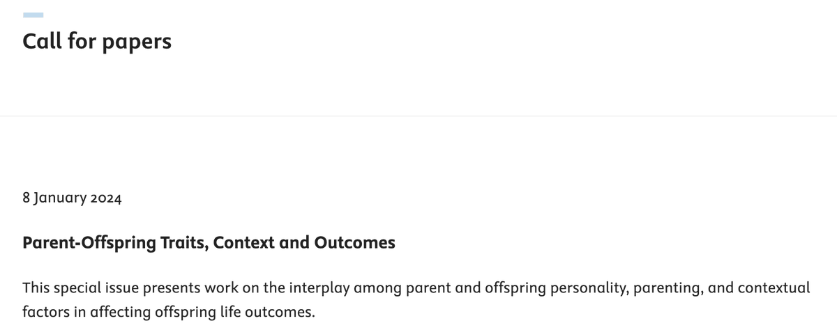 ISSIDOfficial's tweet photo. UPDATE! The deadline for the #PAID special issue on Parent-Offspring Traits, Context and Outcomes has been extended to 31st August 2024. Plenty of time to get those summer paper write-ups in! 🌞📰 #Elsevier #ISSID2024
Info here: https://t.co/JZb9Q84qMC https://t.co/m8CGs9MyGq