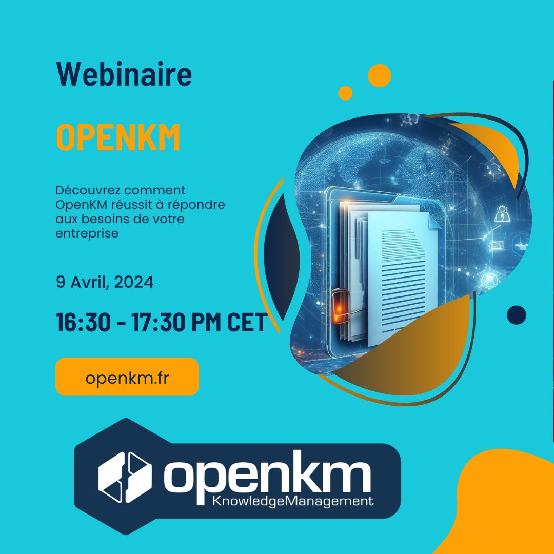 #Invitation au #webinairegratuit #OpenKM demain, mardi, 9 avril à 16:30 PM CET openkm.fr/fr/webinaires.… N'oubliez pas OpenKM Academy academy.openkm.com/?lang=fr et le cours utilisateur de base academy.openkm.com/course/view.ph…