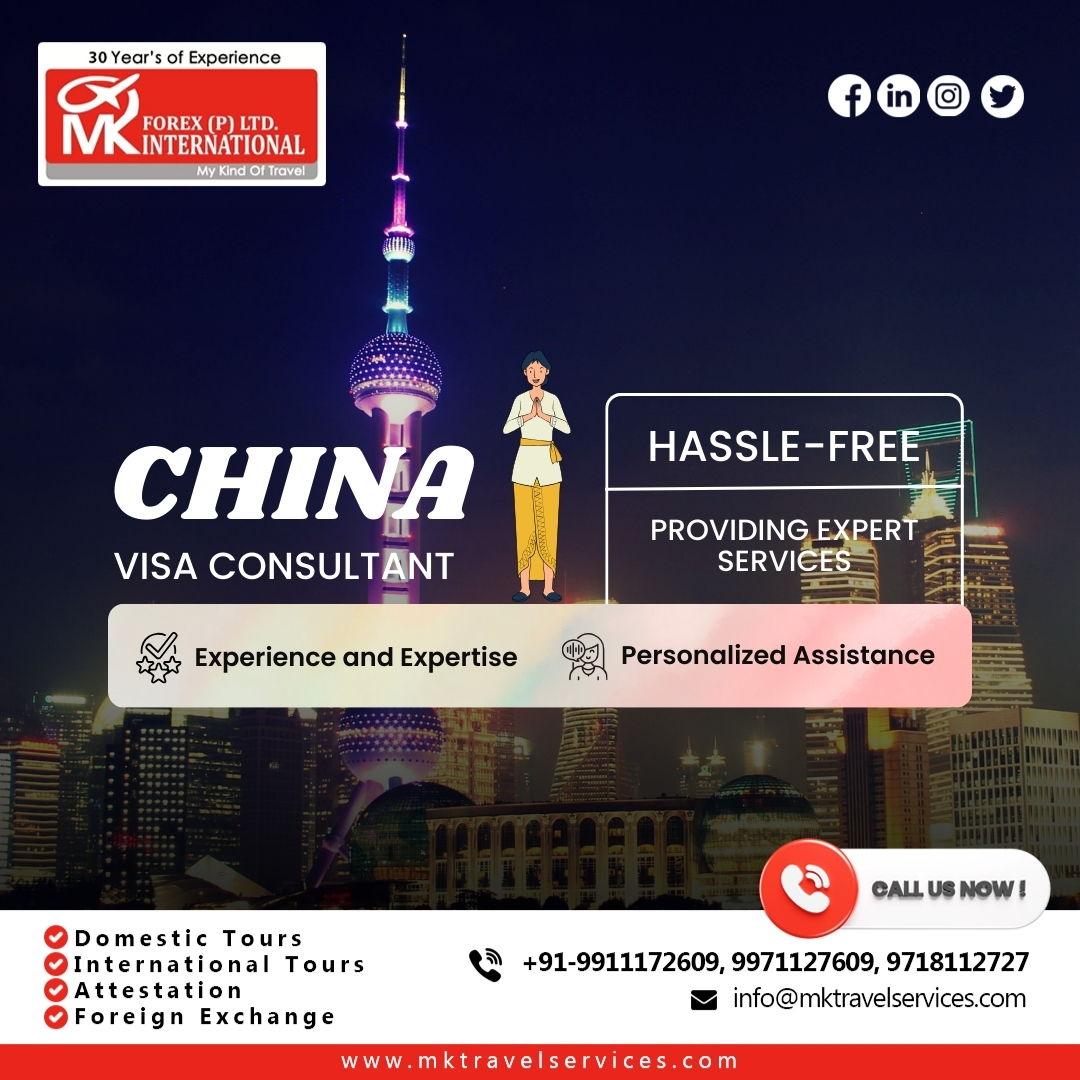 Simplify your China visa process with MK Travels - Your go-to China visa consultant! We handle all the paperwork hassle, ensuring a smooth journey for you. Trust us to make your China trip stress-free.
#MKTravels #ChinaVisa #VisaConsultant #TravelEasy #ExploreChina #Visa
