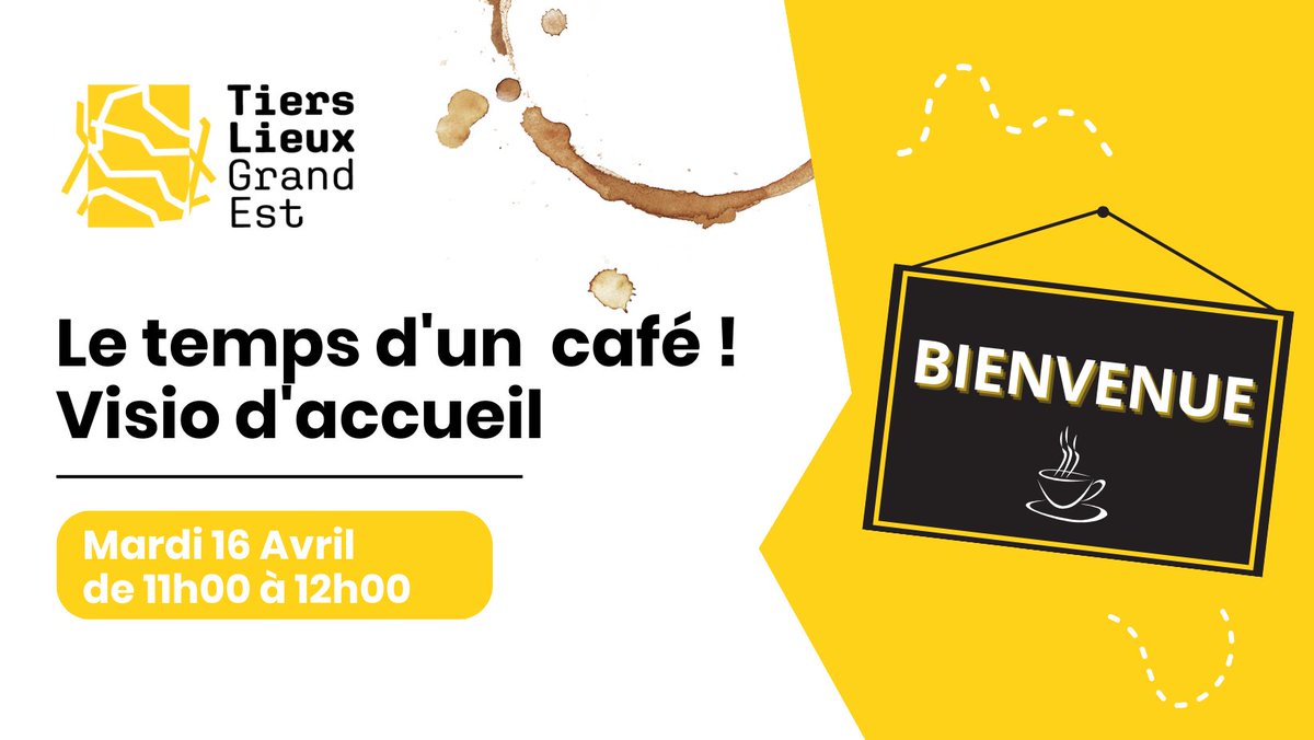 Vous vous posez une question sur le réseau Tiers-Lieux en Grand Est ? Nos actions ? Nos prochains événements ? Nos outils ? Venez les poser lors de la prochaine #visio d'accueil : Le temps d'un café ! 📅 Mardi 16 avril 2024 de 11h à 12h 👉 Inscription : framaforms.org/visio-accueil-…