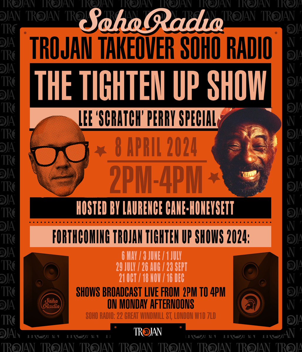 TROJAN TAKEOVER: Tune in today on @sohoradio for a Lee “Scratch” Perry special. 2pm-4pm 🎶 #TheTightenUpShow