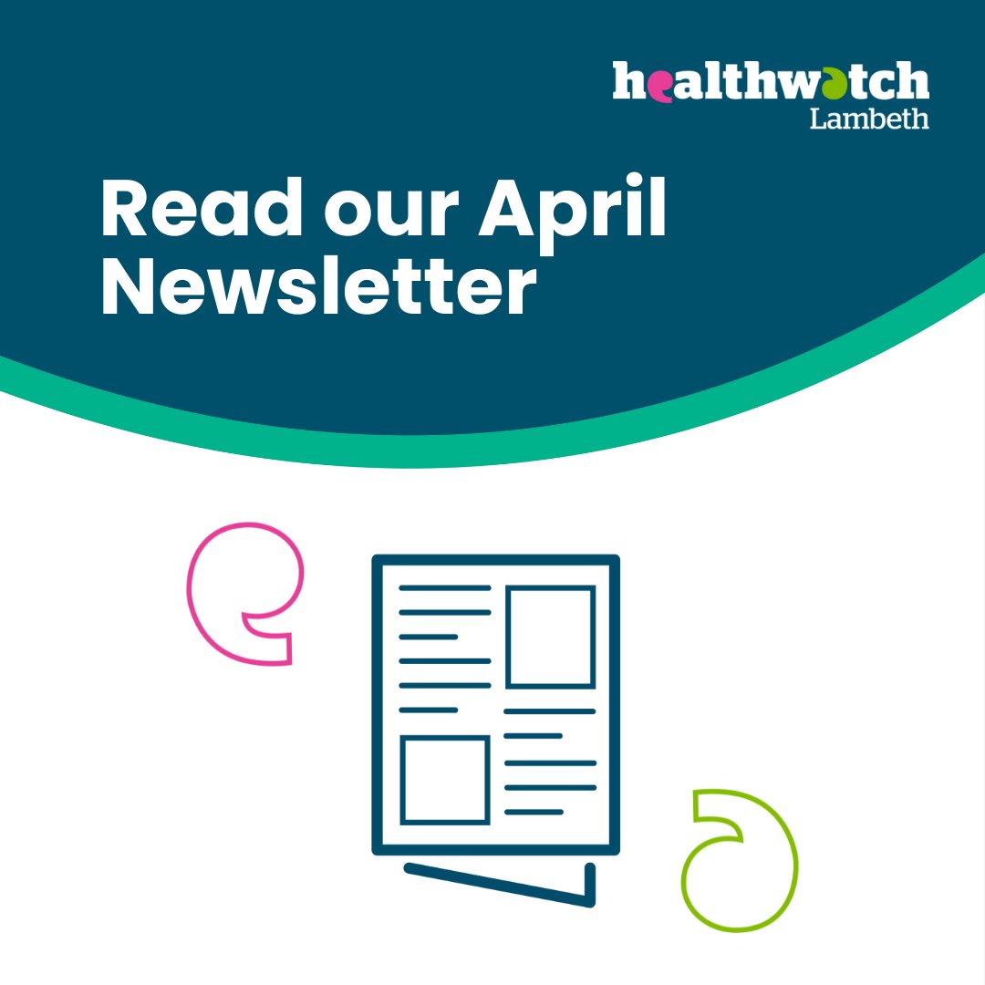 Our April newsletter is out! Read about our work this past month and RSVP to join our Safeguarding Board office visit this Wednesday. Be sure to subscribe to get our latest updates. 📰 healthwatchlambeth.org.uk/news/2019-12-0…