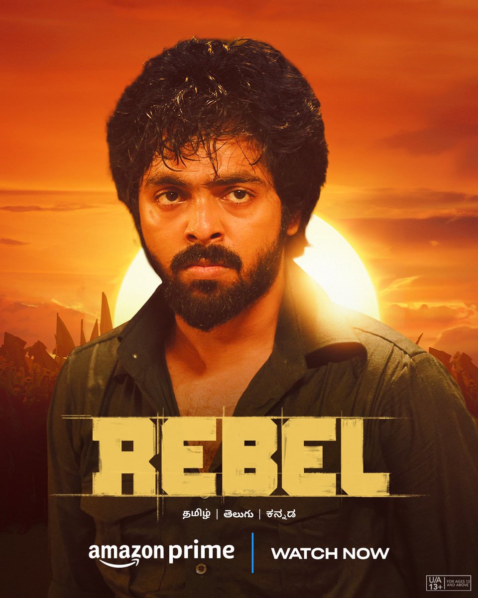 Tamil film #Rebel is now streaming on Amazon Prime. Also in Tel, Kan.