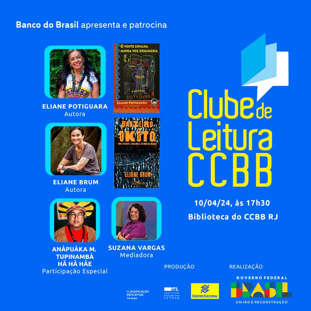 Gentes queridas do Rio, nesta quarta vou estar com @elianepotiguara no CCBB, conversando sobre nossos livros com @anapuaka e Suzana Vargas. Só chegar. Boralá!