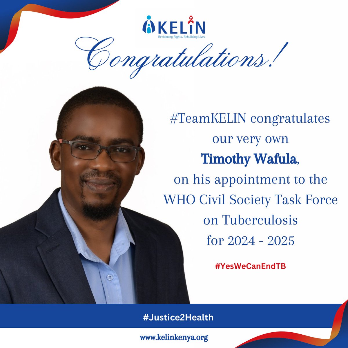 🎉 Thrilling news from @KELINKenya! 🌟Delighted to announce @wanameme's appointment to the @WHO Civil Society Task Force on Tuberculosis. His role includes amplifying grassroots voices and priorities. Let's join in celebrating this remarkable achievement! createsend.com/t/d-18A3511E6F…