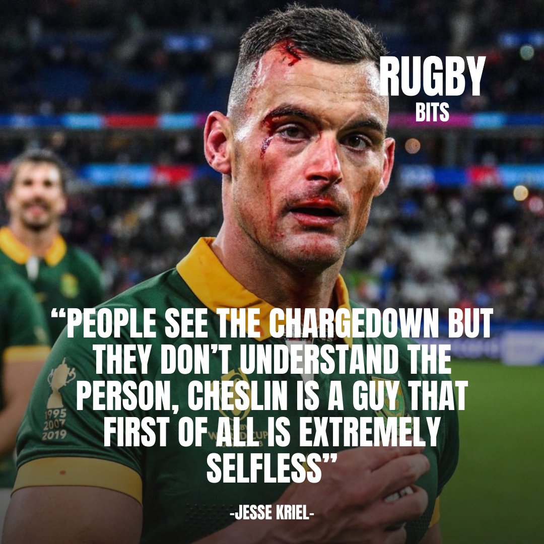 Jesse Kriel on the Cheslin Kolbe chargedown during the #RWC2023 Quarter Final