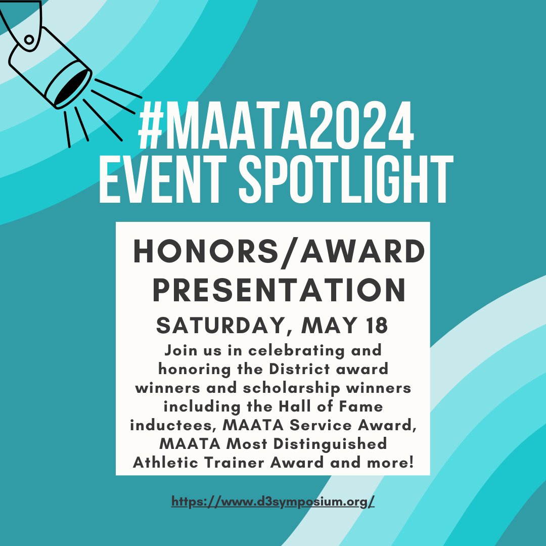 This weeks #MAATA2024 event spotlight is the Honors and Awards Presentation on Saturday May 18th! Join us on celebrating and honoring our District 3 Honor award winners with your peers! Check out this and many more events on the schedule at d3symposium.org