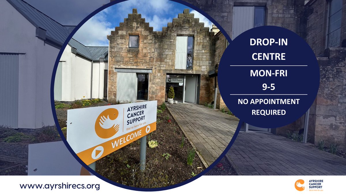 ayrshirecancer's tweet photo. Our Kilmarnock Drop-In centre is open Mon-Fri: 9am-5pm, no appointment needed. Please pop in and see our friendly team to find out more about our free services, connect with others, access high quality free cancer information and support or just enjoy some quiet relaxation 🧡 https://t.co/yE842qNHO8