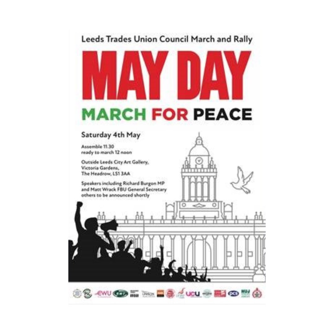 For the 134th annual May Day @leedstuc are hosting “May Day March for Peace” 🕊️ It’ll take place Saturday May 4th at midday, assembling from 11.30am outside the Leeds Art Gallery on the Headrow. Hope to see you there!