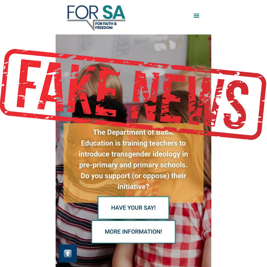 Please don't be misled. The Department of Basic Education is NOT training teachers to introduce 'transgender ideology' in schools.

#FakeNews