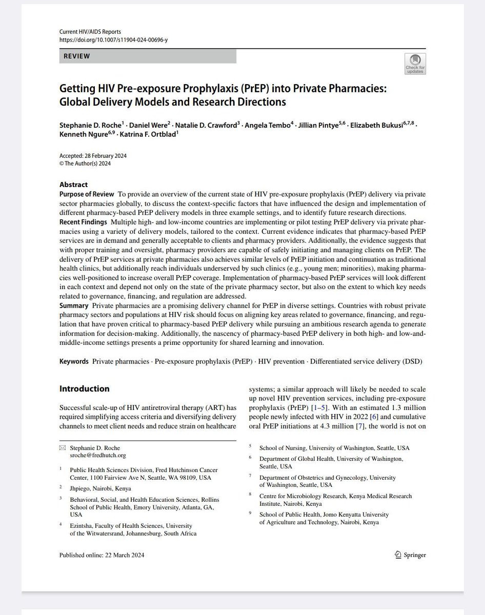 PUBLICATION ALERT 📣📣 @danielkwere writes on how private pharmacies are a promising delivery channel for PrEP in diverse settings, including Kenya, especially for sectors and populations at risk of HIV. Read the article online👇 buff.ly/3xpRkfX