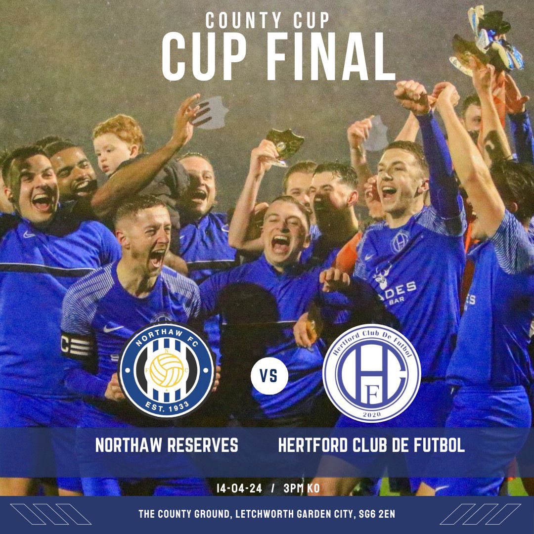 🏆County Cup Final 🏆

📆 Sunday 14th April
🏟️ County Ground, Letchworth 
⏰ 3pm 
Vs Northaw Reserves

Come and cheer on HCDF in their second final of the week as they take on Northaw Reserves! 🔵⚪️