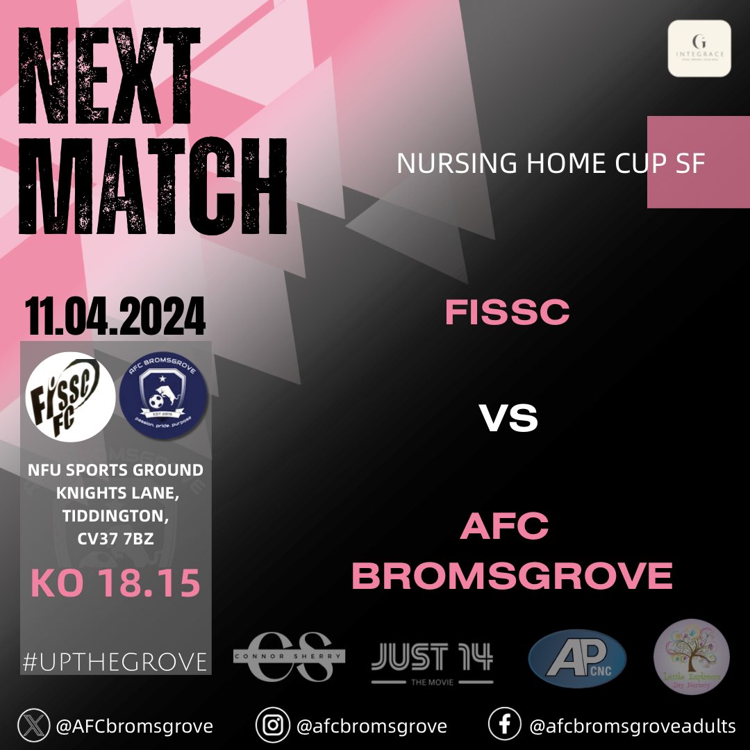 FIXTURE 》

Cup action this midweek as we travel to face FISSC yet again, this time in the semi final of the Nursing Home Cup.

All support appreciated 👏🏽

#UpTheGrove🦁

<a href="/StratfordUAA/">Stratford Upon Avon Alliance</a>