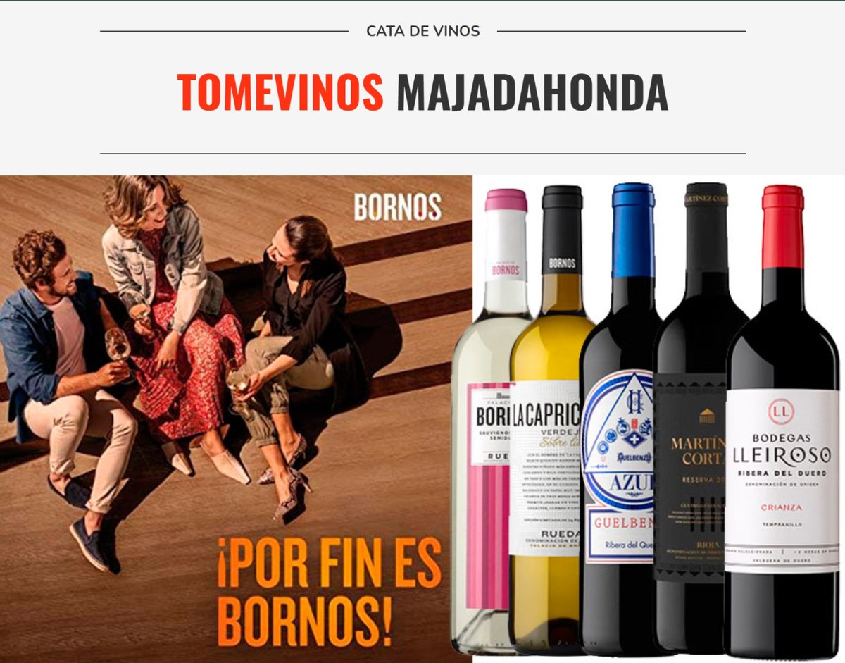 ¡Por fin es Bornos! Un grupo imprescindible con presencia y esencia en 6 zonas vinícolas. 5 Vinos sorprendentes y cuidados.  Jueves 11 de Abril - 19:30 h en TomeVinos Majadahonda - Plazas muy limitadas. Coste 20 €, apúntate en majadahonda@tomevinos.com