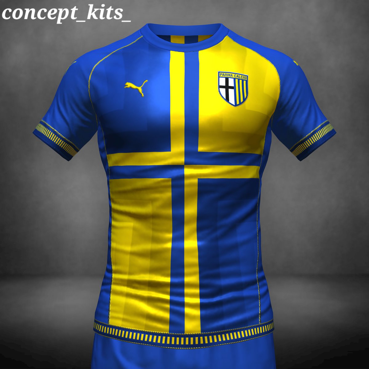 Concept @1913parmacalcio kit by @pumafootball #conceptkit #designkit #kitdesign #conceptdesign #conceptkits #design #designfootball #fifa22 #fifakitcreator #parma #parmacalcio #parma1913 #parmafc #crociati #gialloblu #enniotardini #ParmaCalcioFantasy @Fanzclub_Parma