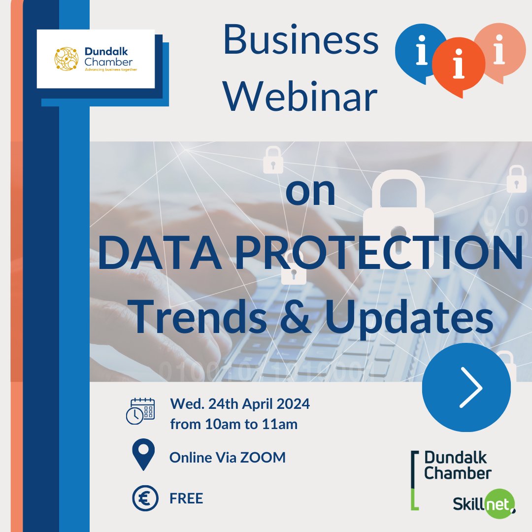 Register for a FREE Webinar on Data Protection Trends & Updates Wed 24th April at 10am to 11am via zoom dundalk.ie/event/data-pro… #louthchat #dataprotection #dundalk #webinar